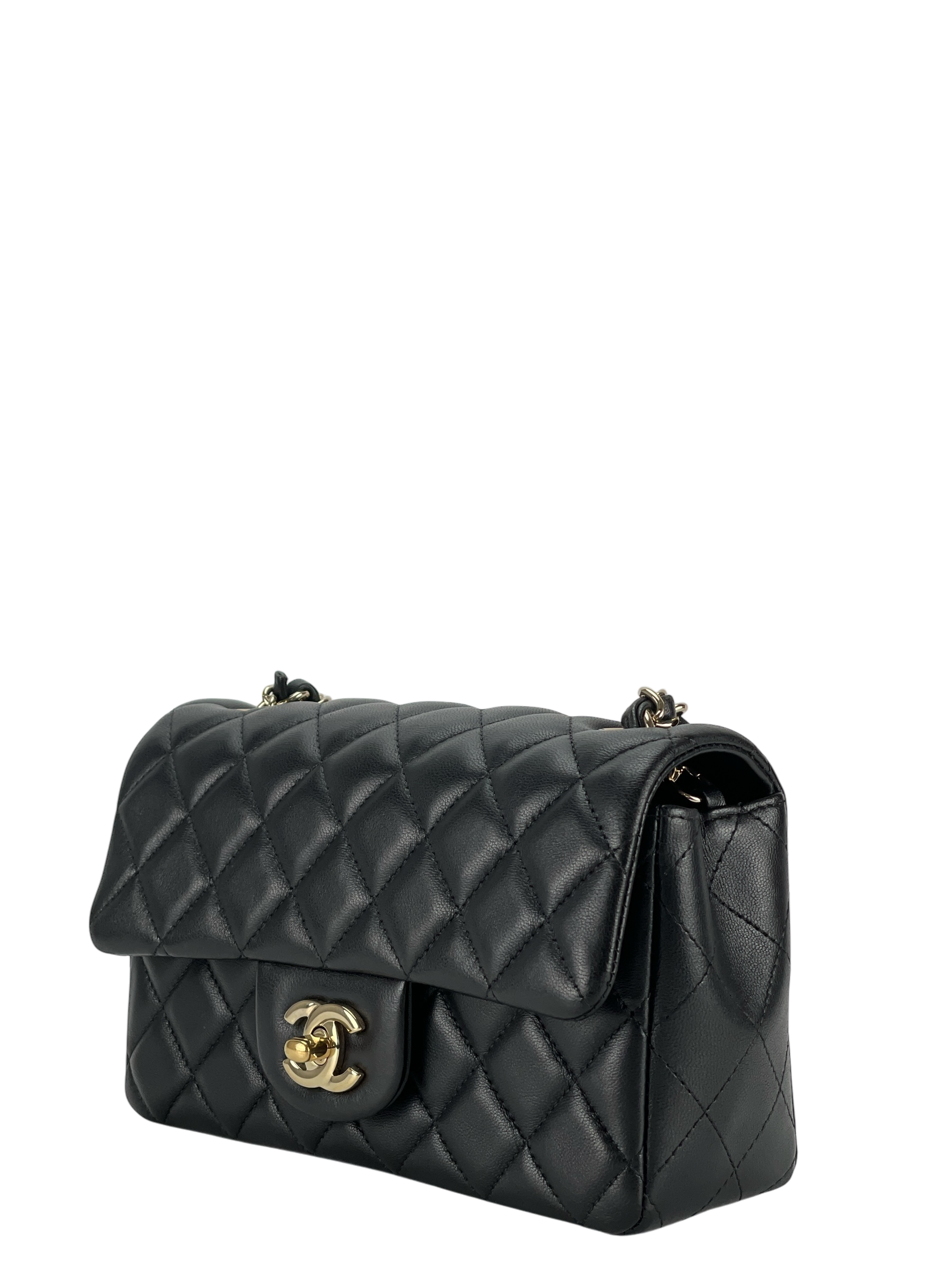CHANEL - Mini Matlasse 20 Lambskin Single Flap Chain Bag Black Gold Hardware