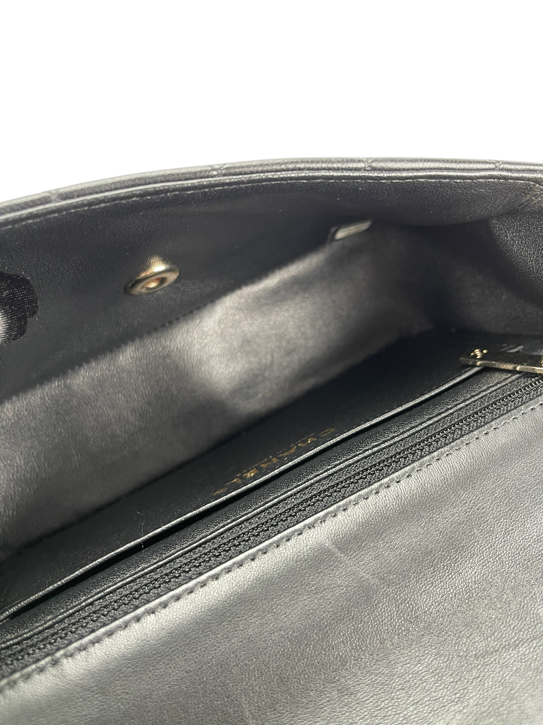 CHANEL - Mini Matlasse 20 Lambskin Single Flap Chain Bag Black Gold Hardware