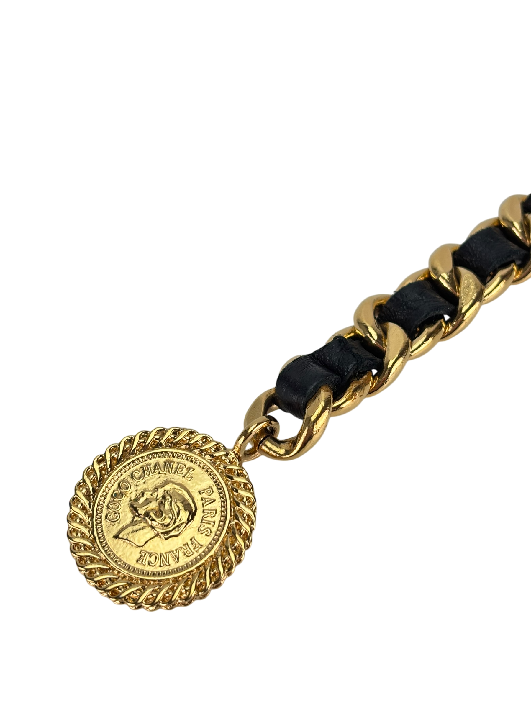 CHANEL - Vintage Gold & Leather Coin Belt
