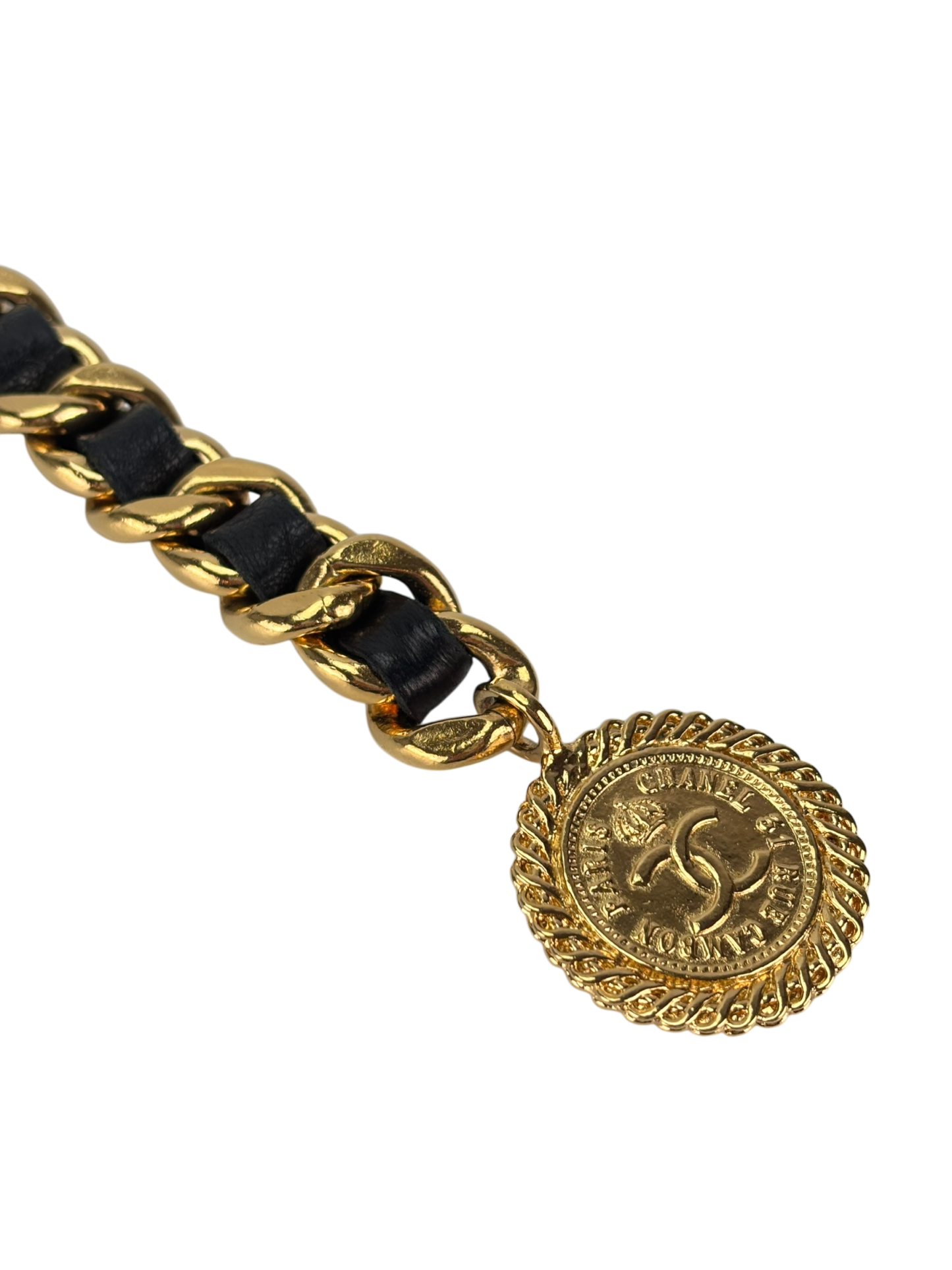 CHANEL - Vintage Gold & Leather Coin Belt