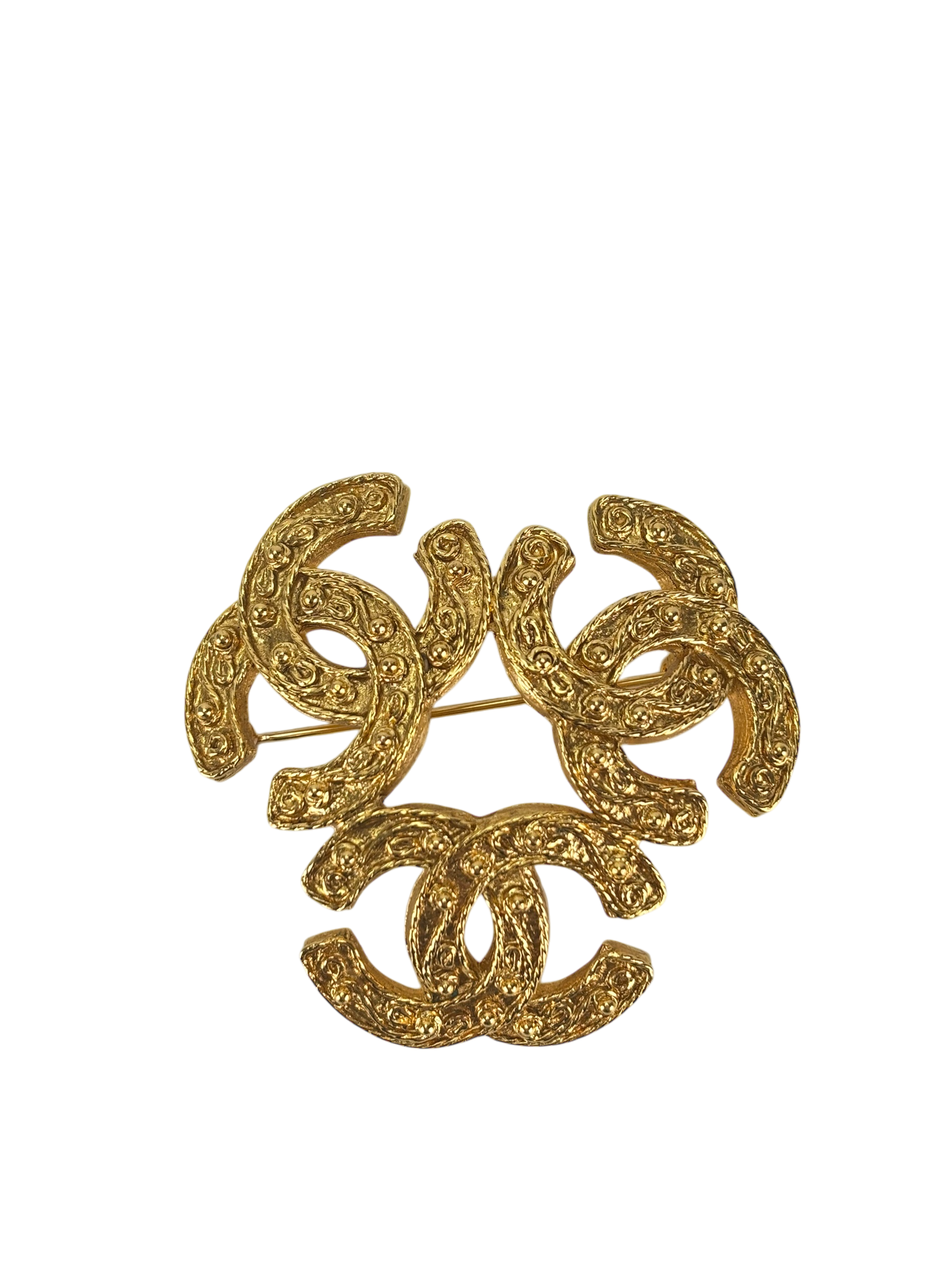 CHANEL - 94A Triple Coco Mark Brooch GP Gold