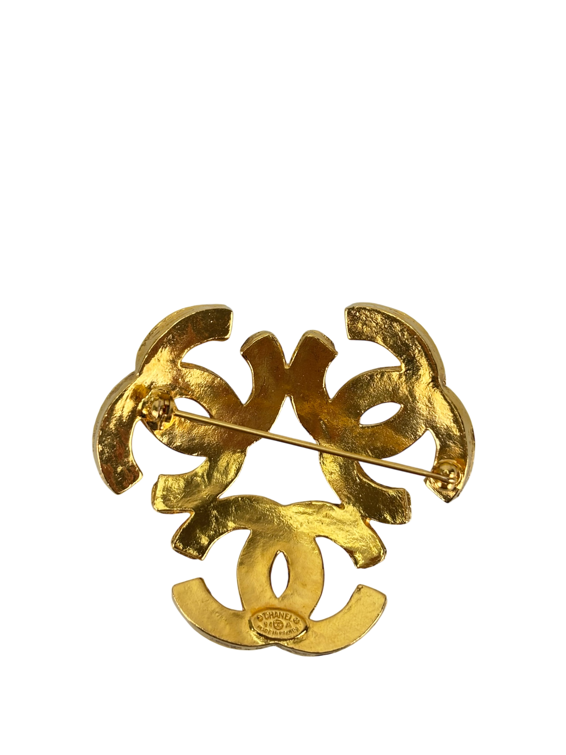 CHANEL - 94A Triple Coco Mark Brooch GP Gold