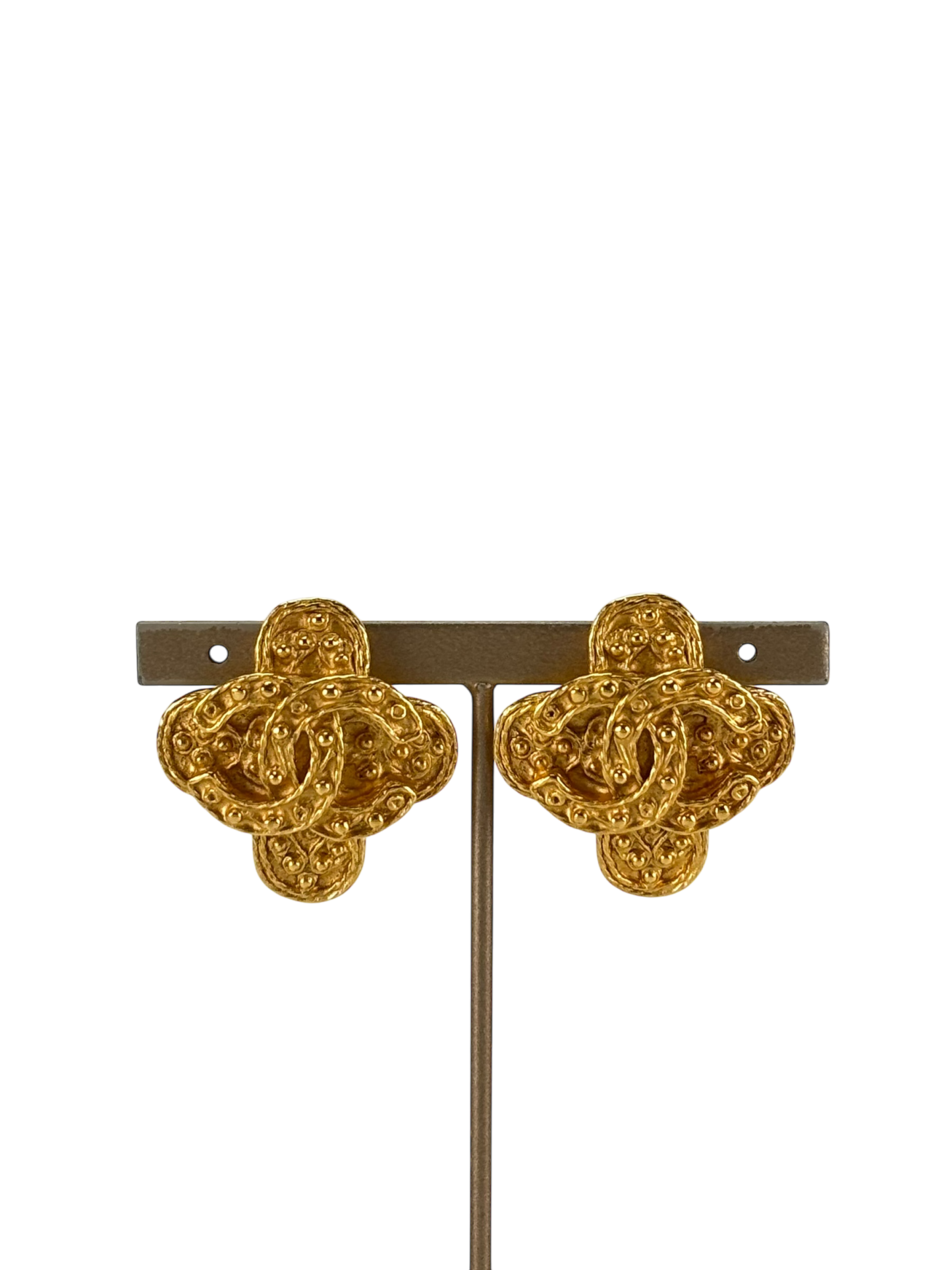 CHANEL - 94A Cross Clip Earrings Yellow Gold