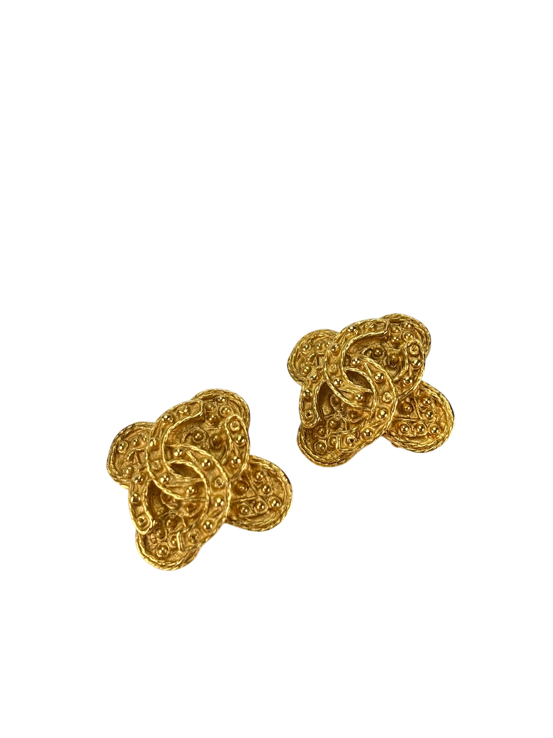 CHANEL - 94A Cross Clip Earrings Yellow Gold