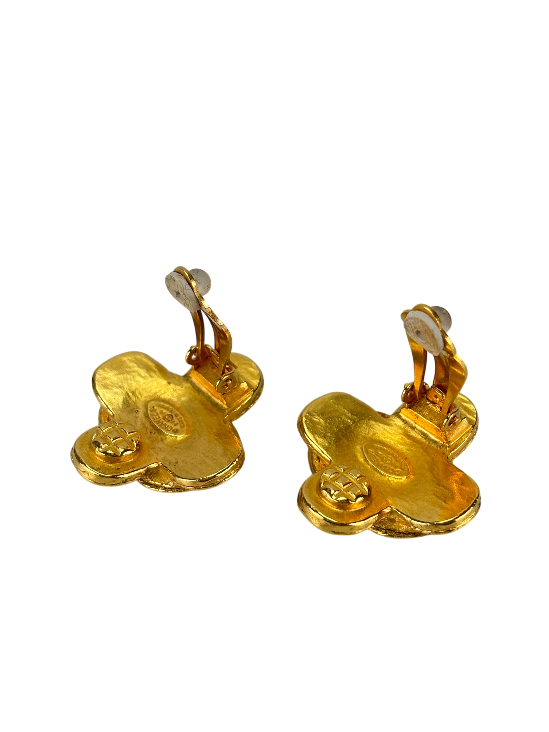 CHANEL - 94A Cross Clip Earrings Yellow Gold