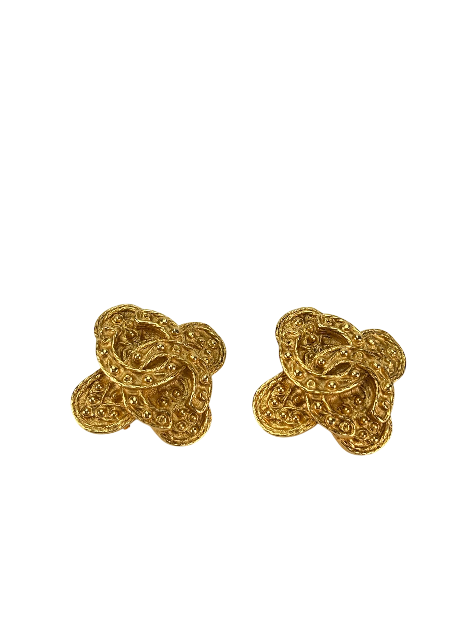 CHANEL - 94A Cross Clip Earrings Yellow Gold