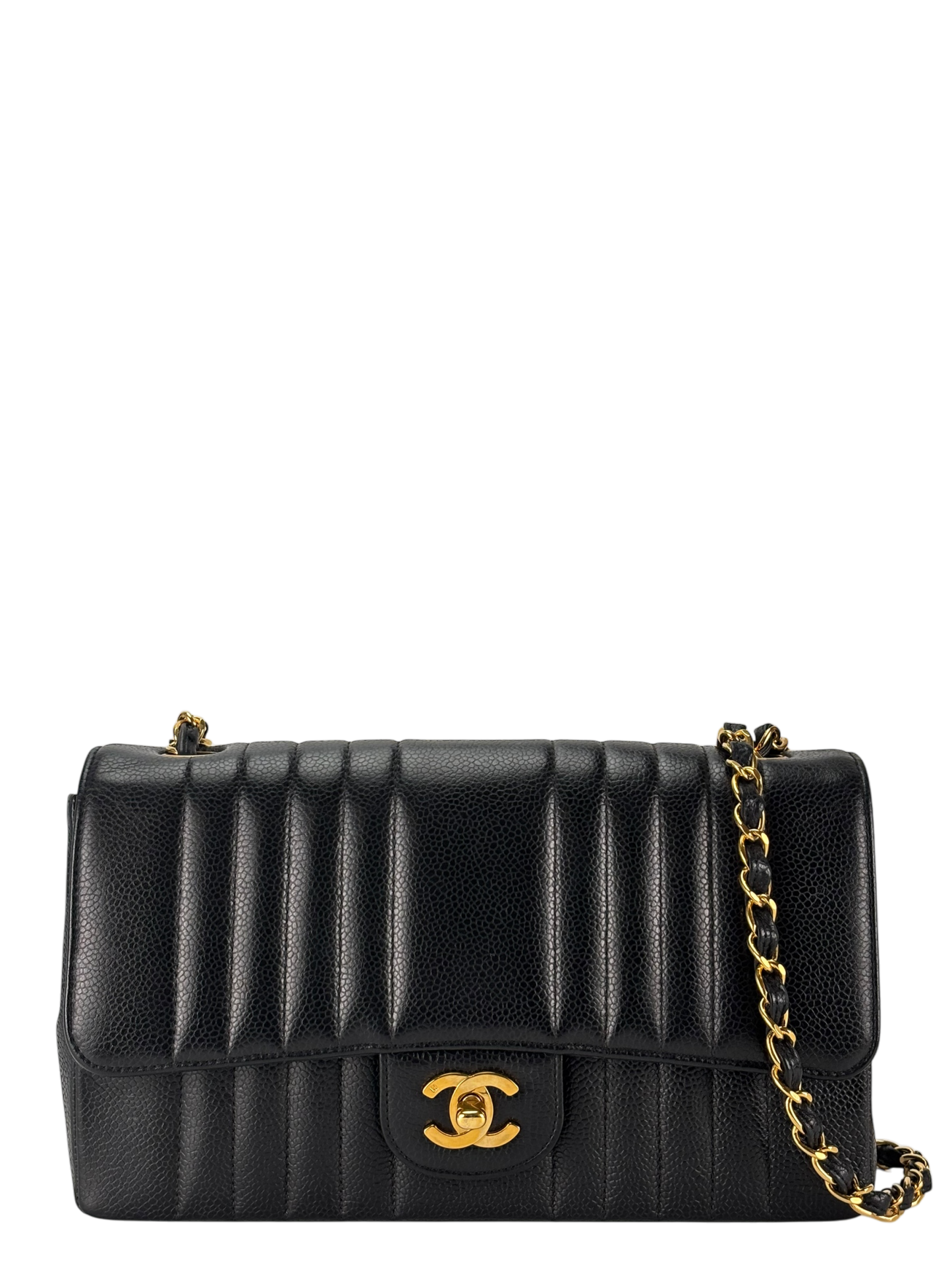 CHANEL - Black Caviar Skin Mademoiselle Chain Shoulder Bag