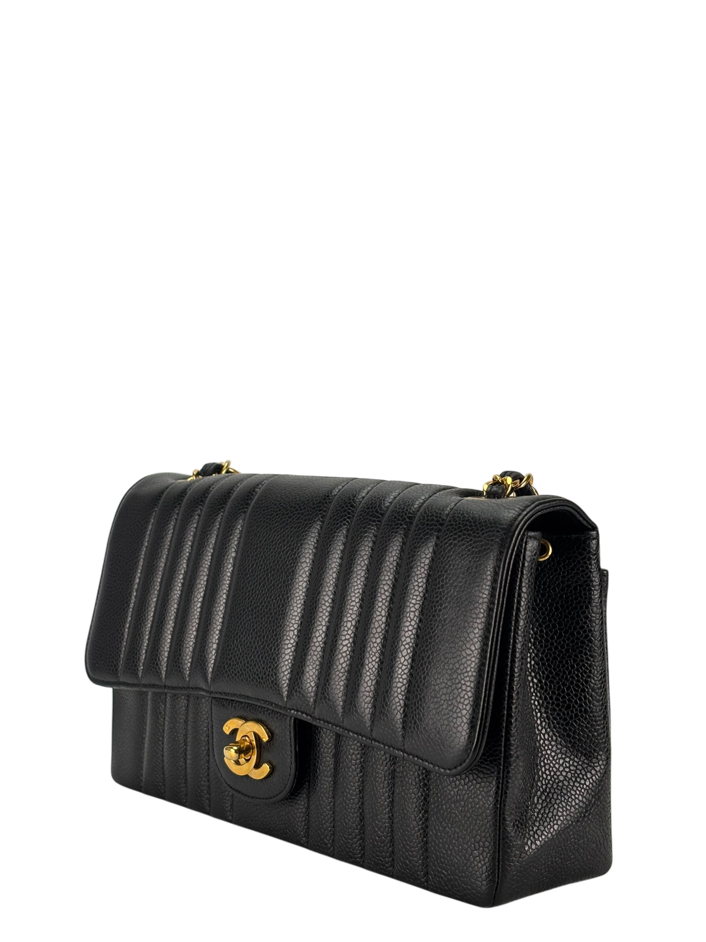 CHANEL - Black Caviar Skin Mademoiselle Chain Shoulder Bag