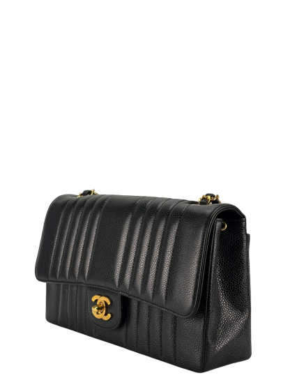 CHANEL - Black Caviar Skin Mademoiselle Chain Shoulder Bag