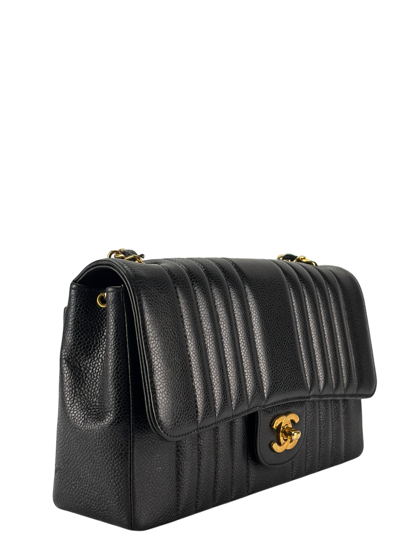 CHANEL - Black Caviar Skin Mademoiselle Chain Shoulder Bag