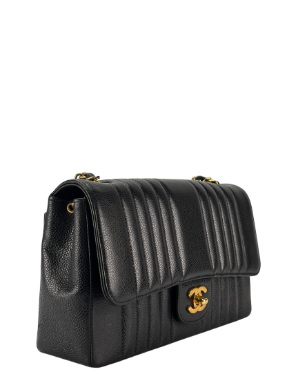 CHANEL - Black Caviar Skin Mademoiselle Chain Shoulder Bag