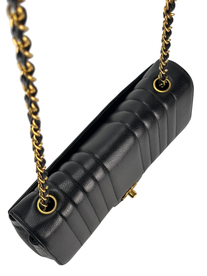CHANEL - Black Caviar Skin Mademoiselle Chain Shoulder Bag