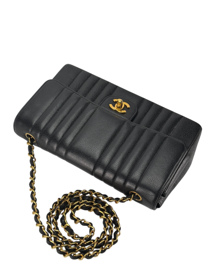 CHANEL - Black Caviar Skin Mademoiselle Chain Shoulder Bag