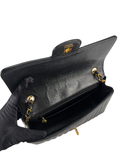 CHANEL - Black Caviar Skin Mademoiselle Chain Shoulder Bag