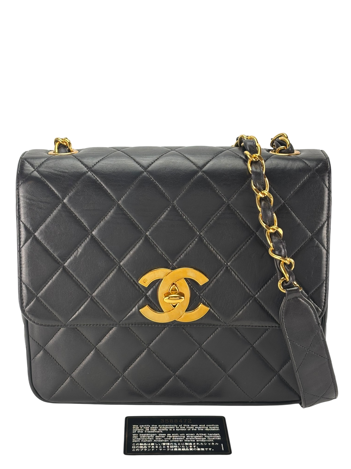 CHANEL - Black Lambskin Deca Coco Mark Matelasse Shoulder Bag