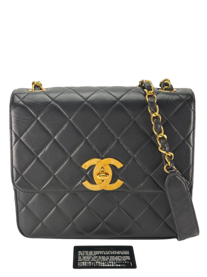 CHANEL -  Black Lambskin Deca Coco Mark Matelasse Shoulder Bag