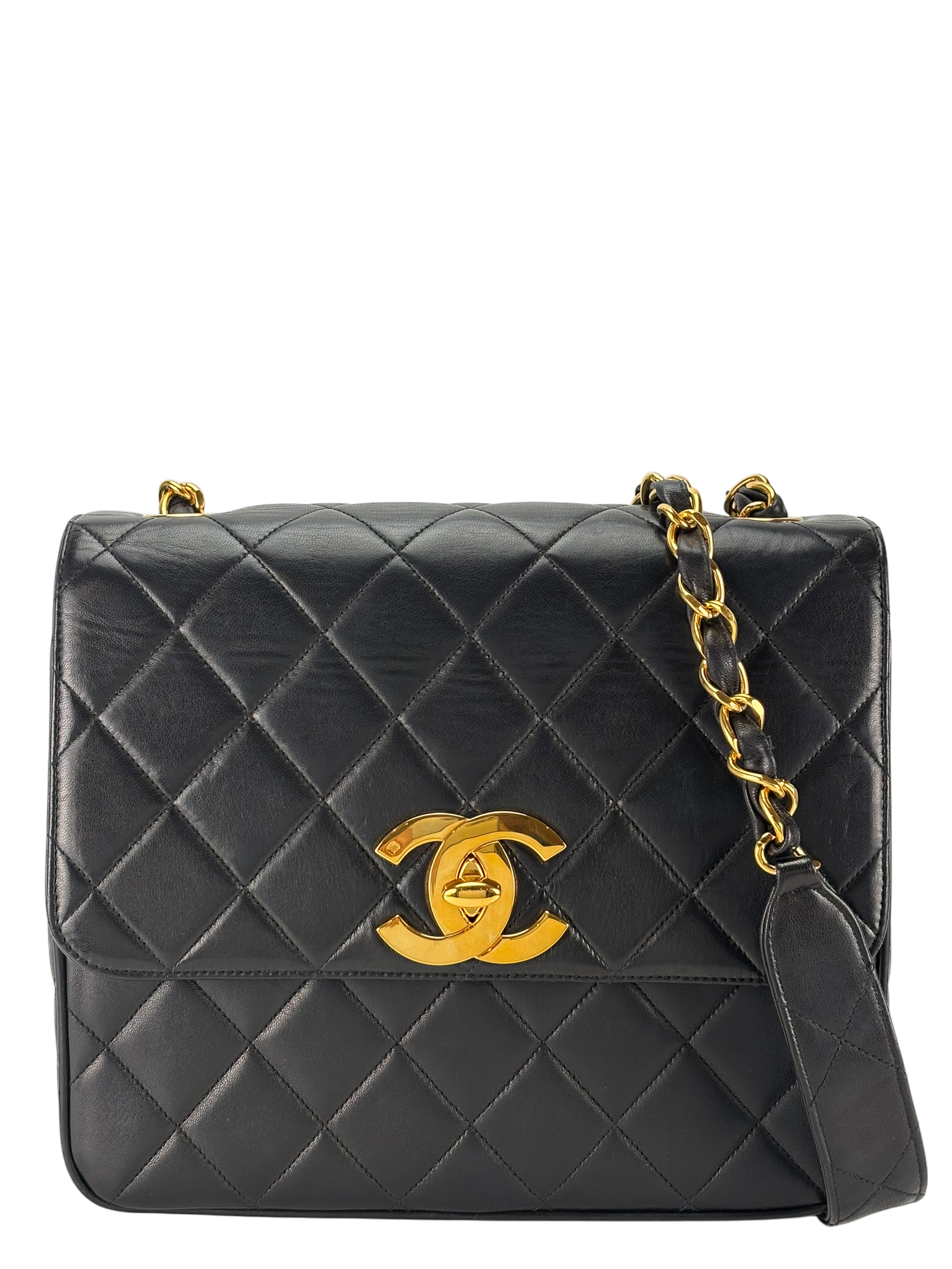 CHANEL -  Black Lambskin Deca Coco Mark Matelasse Shoulder Bag