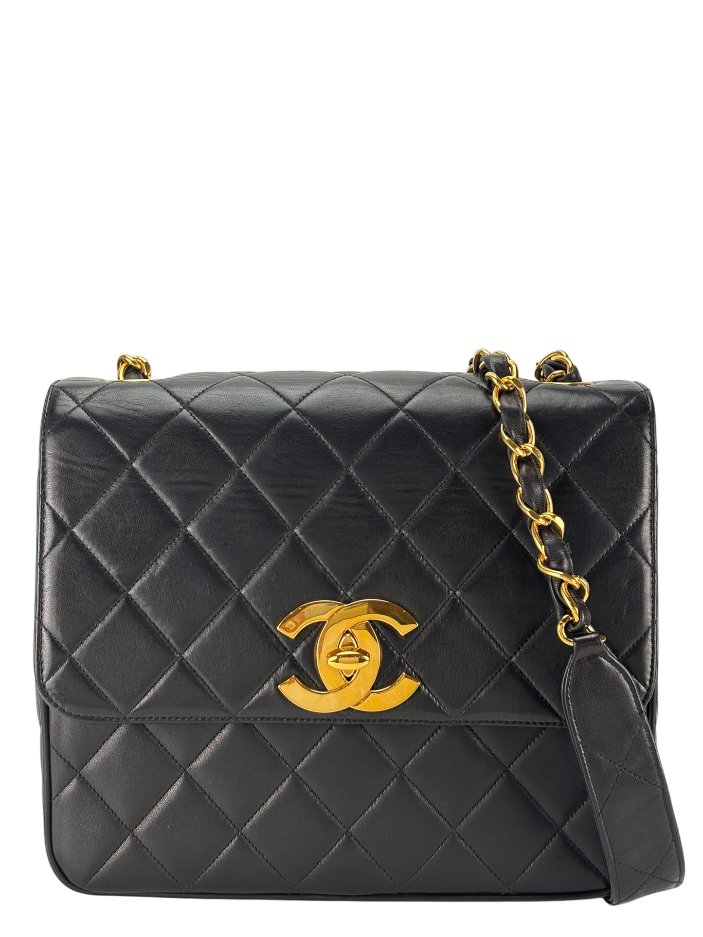 CHANEL - Black Lambskin Deca Coco Mark Matelasse Shoulder Bag