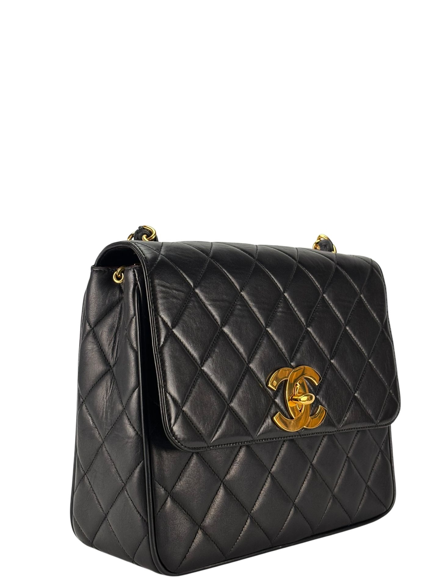 CHANEL - Black Lambskin Deca Coco Mark Matelasse Shoulder Bag