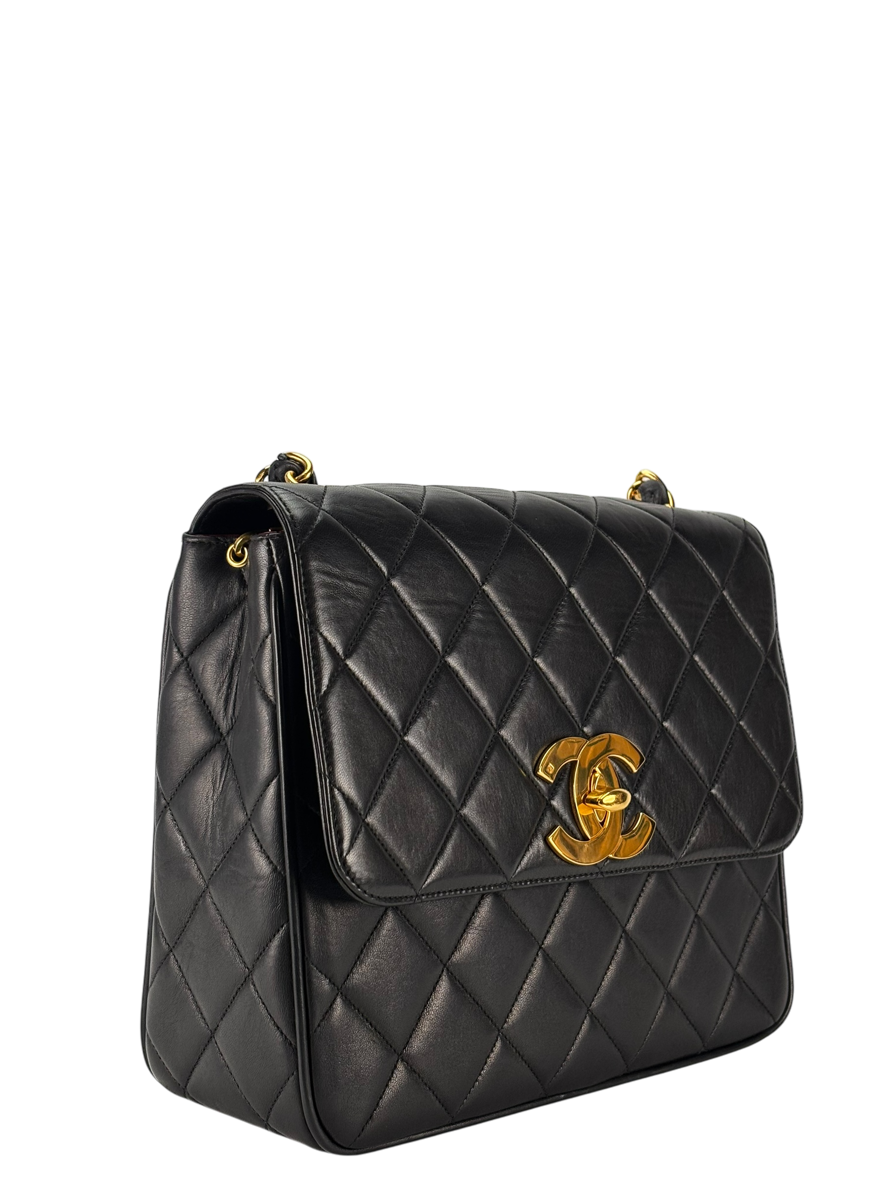 CHANEL - Black Lambskin Deca Coco Mark Matelasse Shoulder Bag