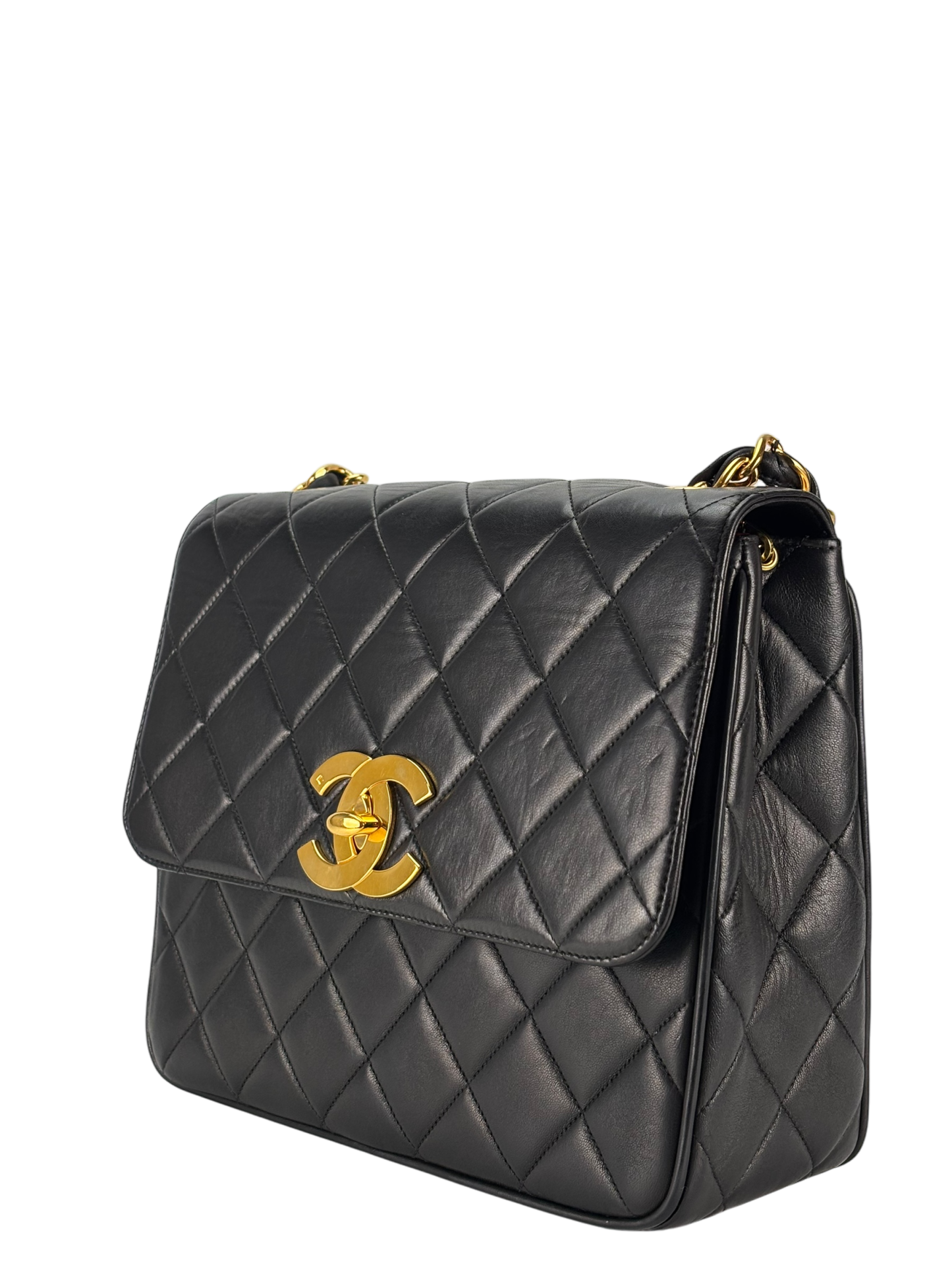 CHANEL - Black Lambskin Deca Coco Mark Matelasse Shoulder Bag