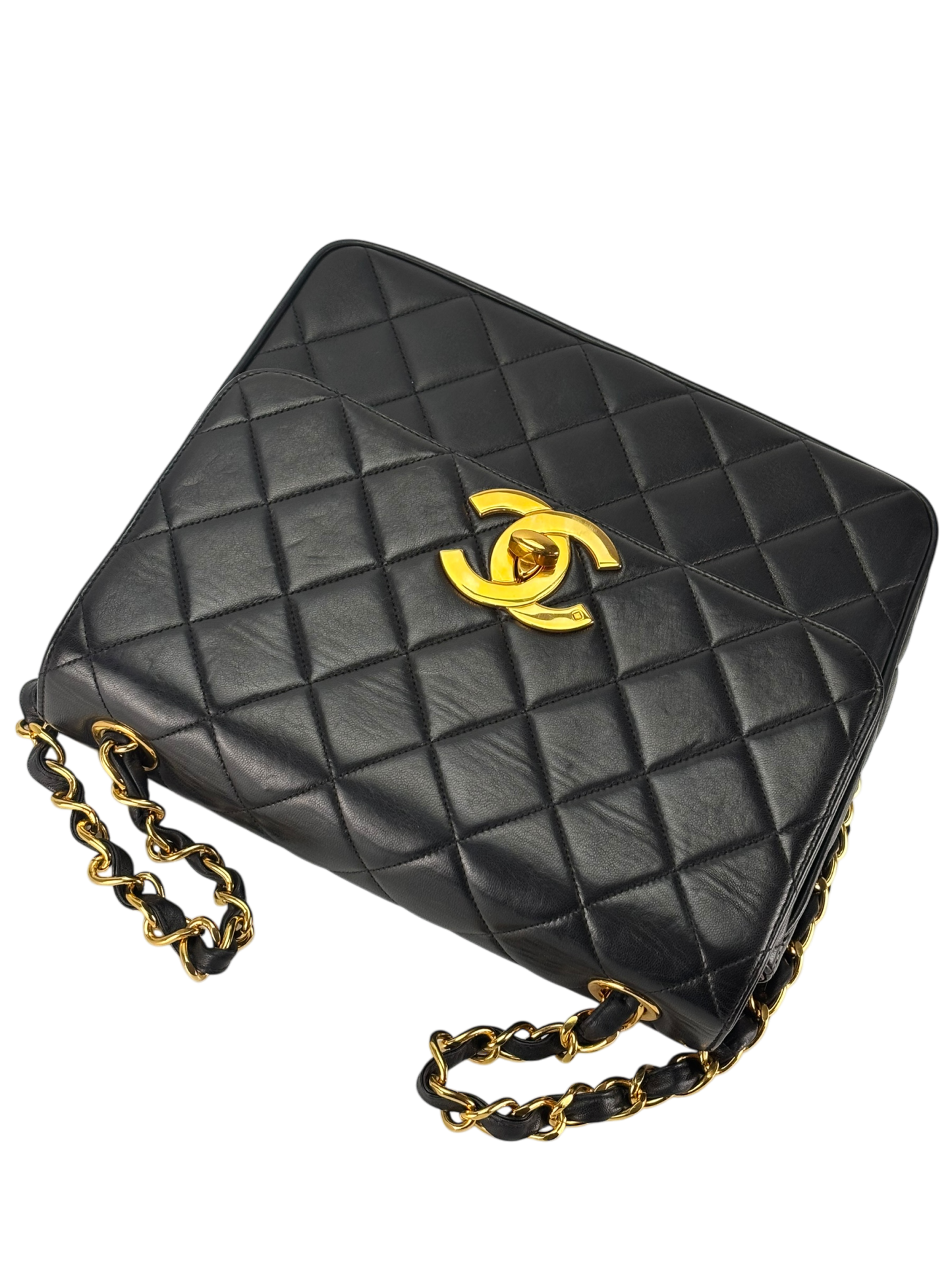 CHANEL - Black Lambskin Deca Coco Mark Matelasse Shoulder Bag