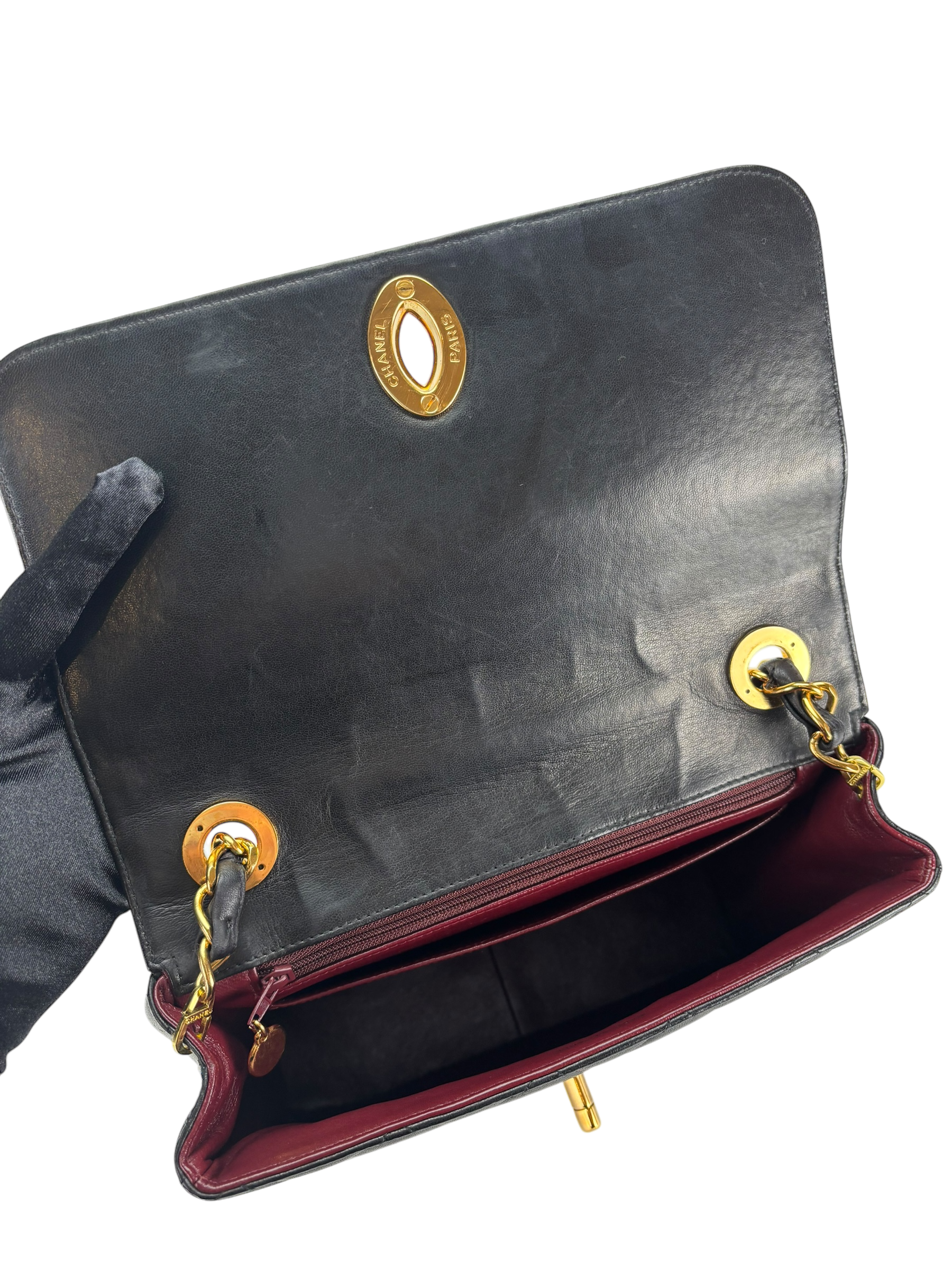 CHANEL - Black Lambskin Deca Coco Mark Matelasse Shoulder Bag