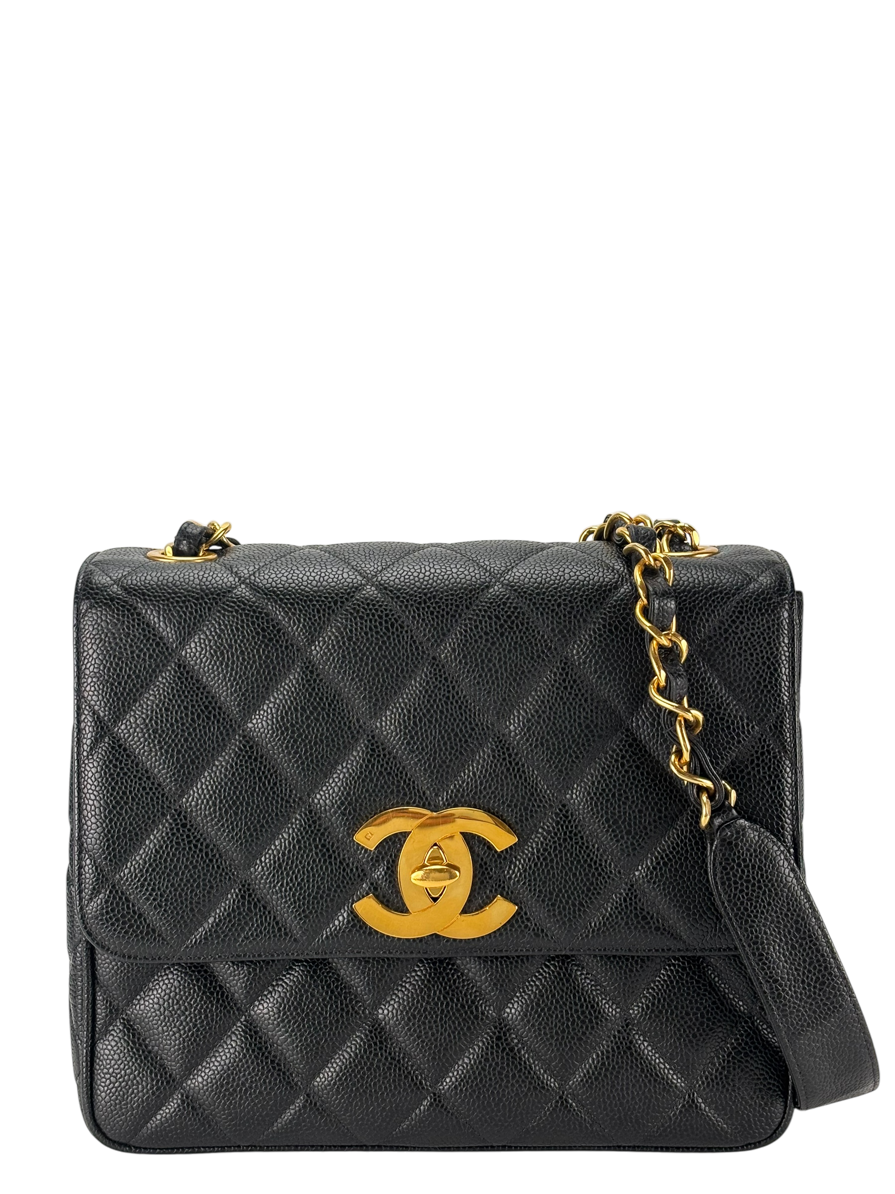 CHANEL -  Black Caviar Deca Coco Mark Matelasse Shoulder Bag