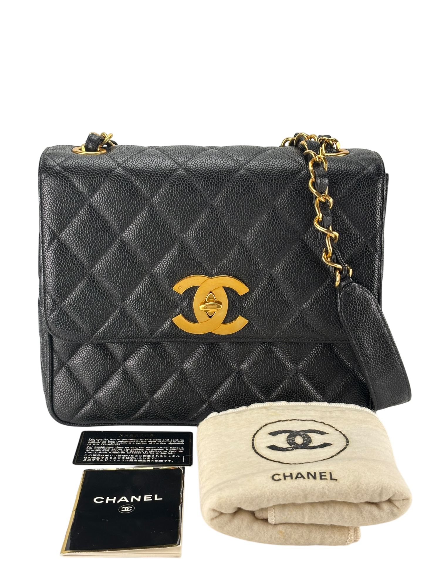 CHANEL - Black Caviar Deca Coco Mark Matelasse Shoulder Bag