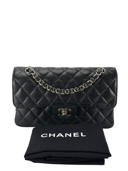 CHANEL - Small Classic Double Flap Bag Black Caviar Sliver Hardware (CF23)