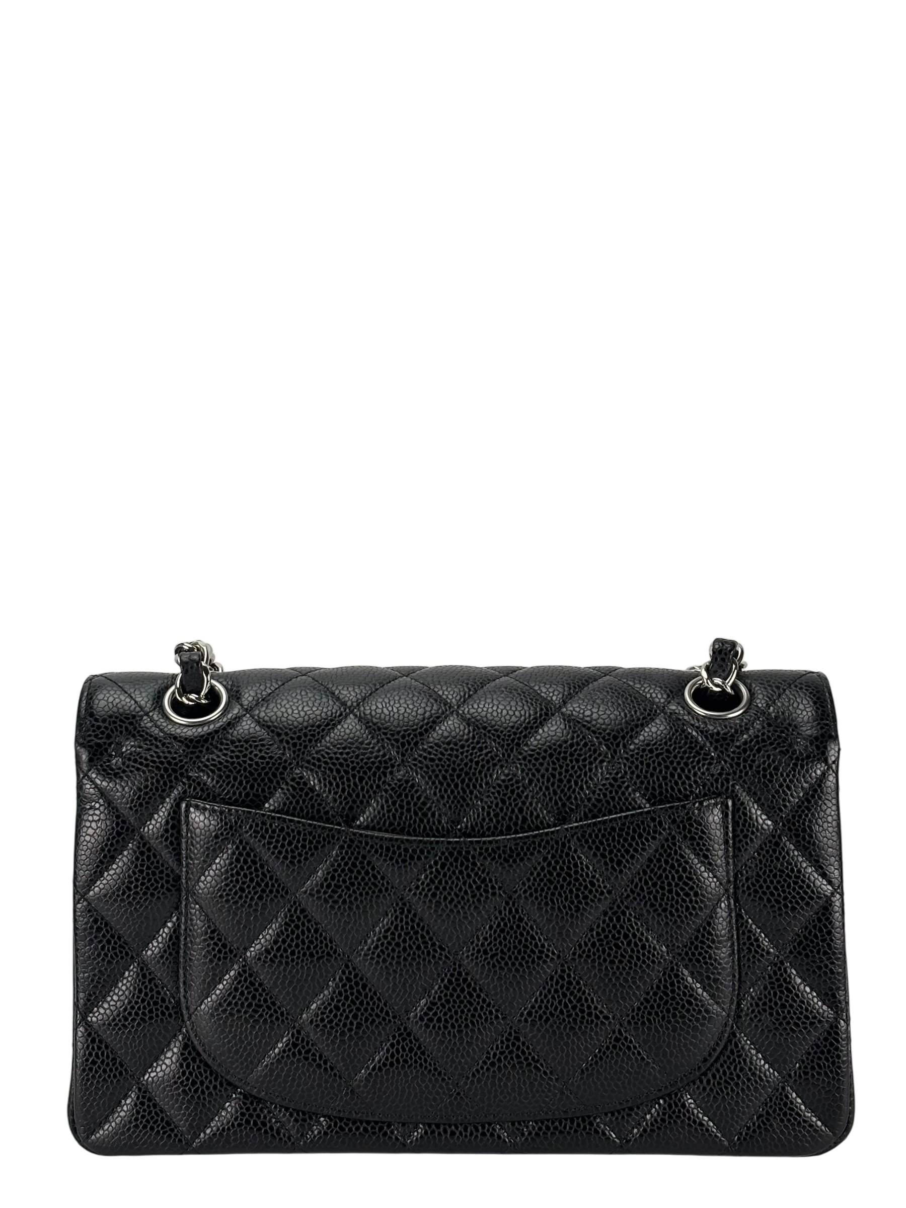 CHANEL - Small Classic Double Flap Bag Black Caviar Sliver Hardware (CF23)