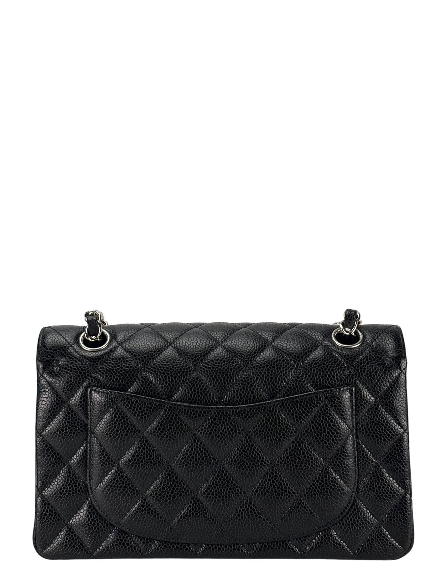 CHANEL - Small Classic Double Flap Bag Black Caviar Sliver Hardware (CF23)