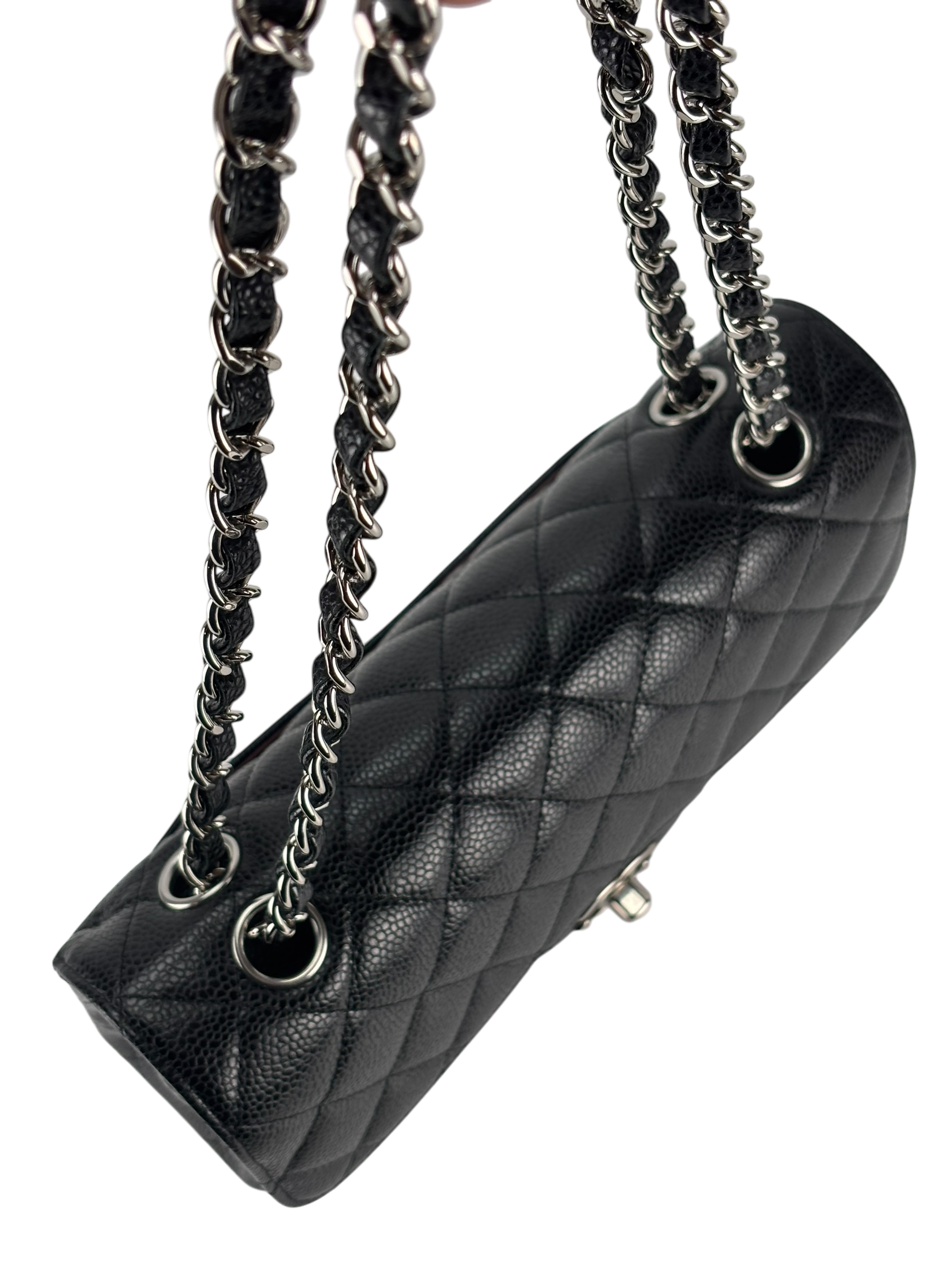 CHANEL - Small Classic Double Flap Bag Black Caviar Sliver Hardware (CF23)