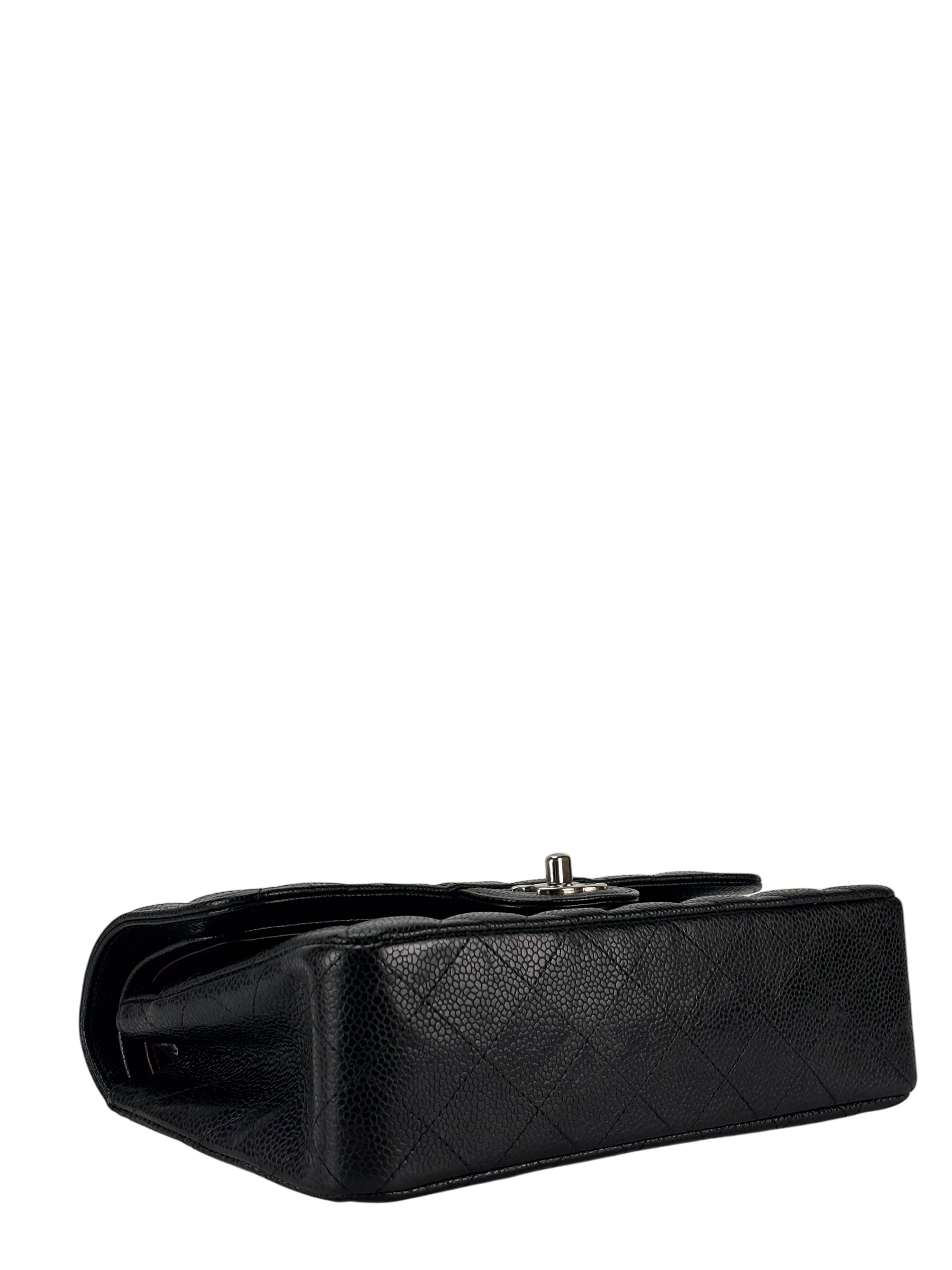 CHANEL - Small Classic Double Flap Bag Black Caviar Sliver Hardware (CF23)