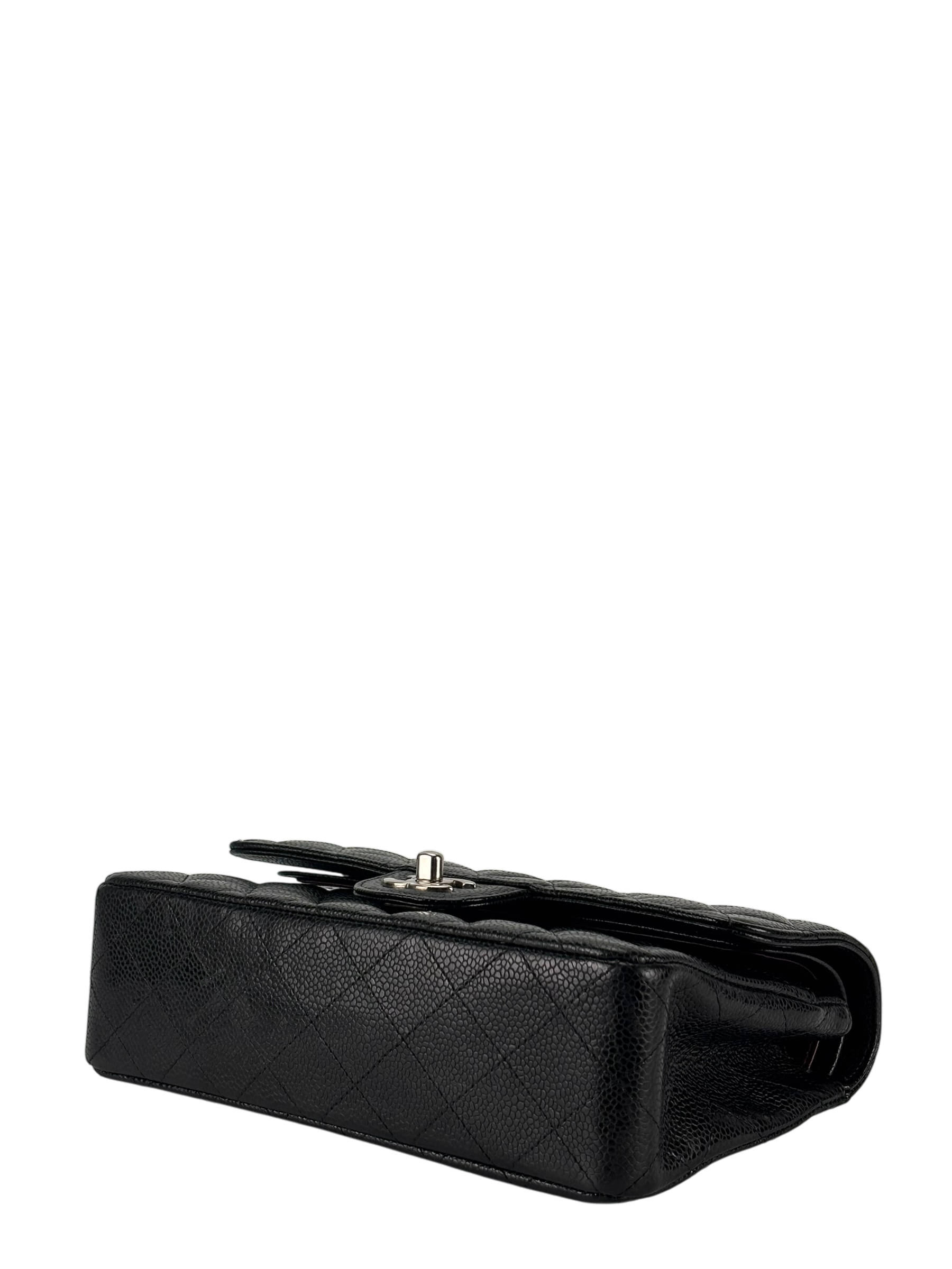 CHANEL - Small Classic Double Flap Bag Black Caviar Sliver Hardware (CF23)