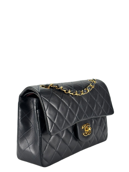 CHANEL - Small Classic Double Flap Bag Navy Lambskin Gold Hardware (CF23)