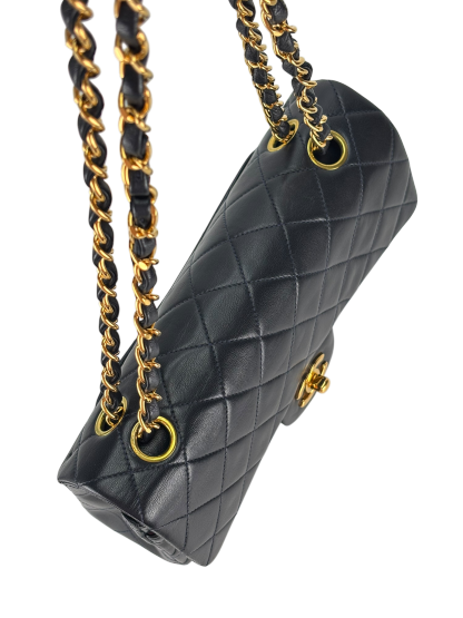 CHANEL - Small Classic Double Flap Bag Navy Lambskin Gold Hardware (CF23)