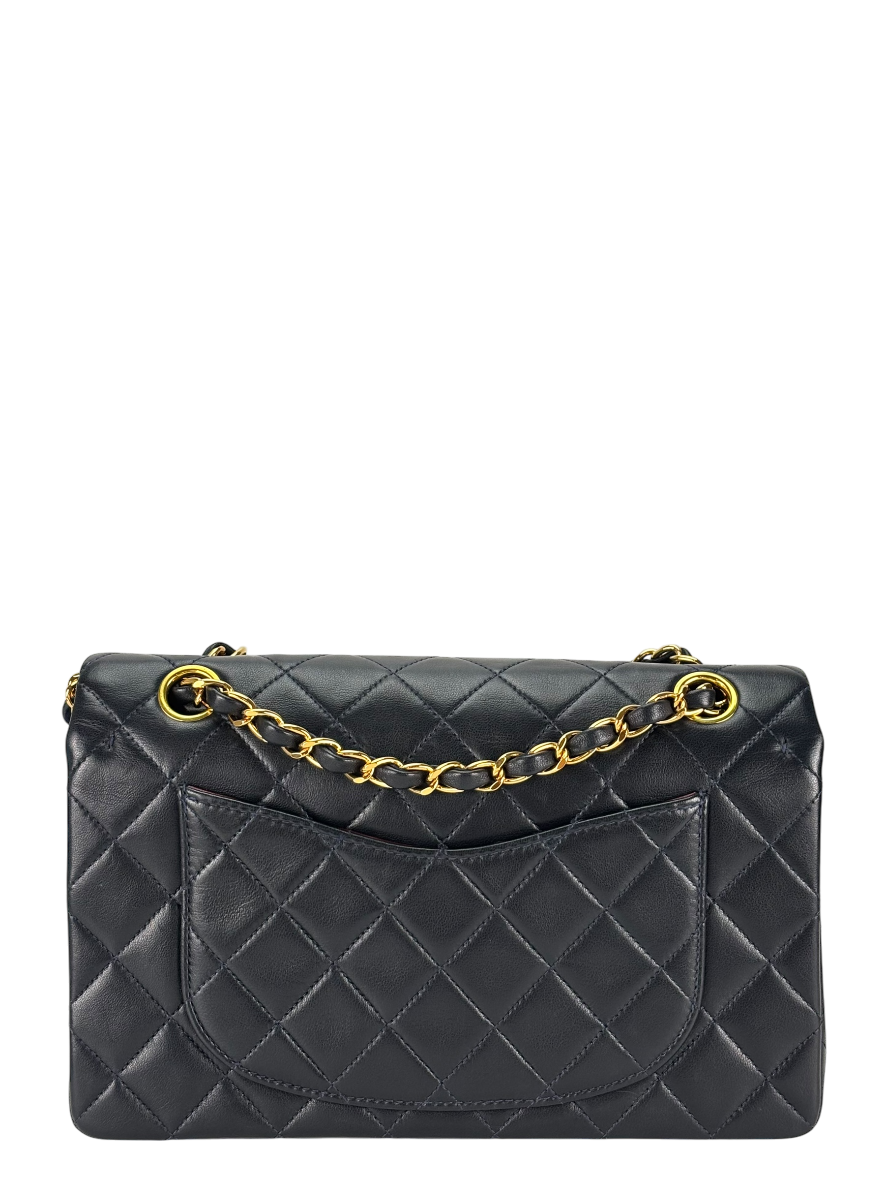 CHANEL - Small Classic Double Flap Bag Navy Lambskin Gold Hardware (CF23)