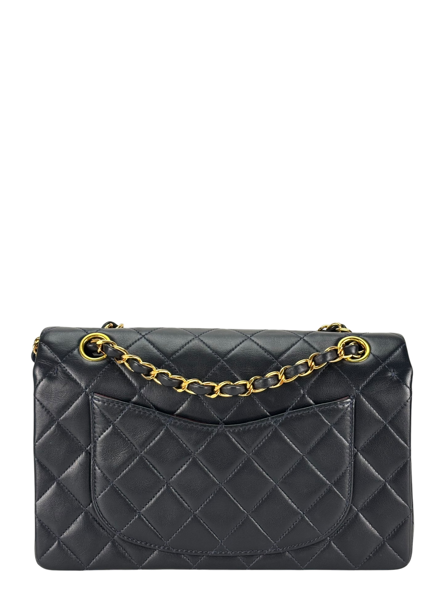 CHANEL - Small Classic Double Flap Bag Navy Lambskin Gold Hardware (CF23)