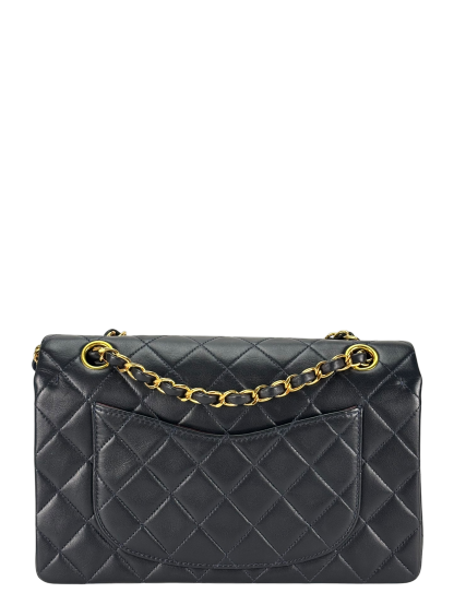 CHANEL - Small Classic Double Flap Bag Navy Lambskin Gold Hardware (CF23)
