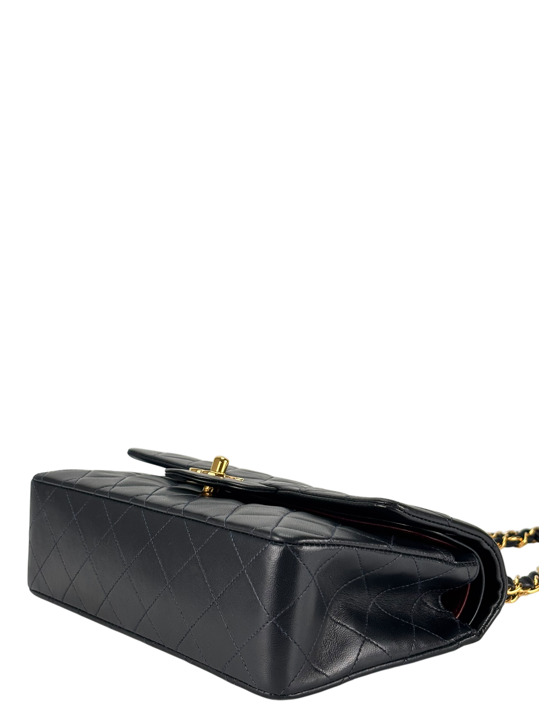 CHANEL - Small Classic Double Flap Bag Navy Lambskin Gold Hardware (CF23)