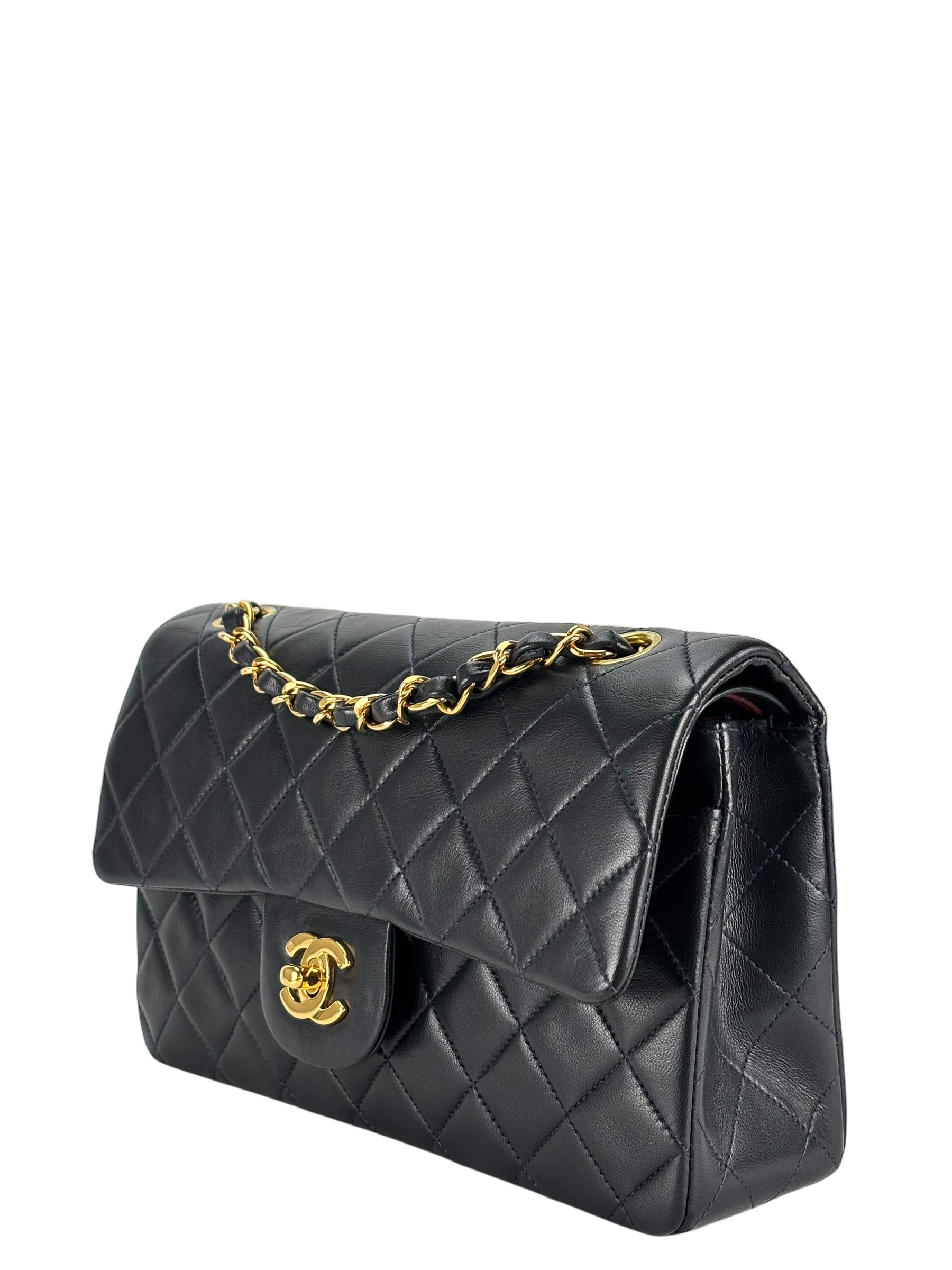 CHANEL - Small Classic Double Flap Bag Navy Lambskin Gold Hardware (CF23)