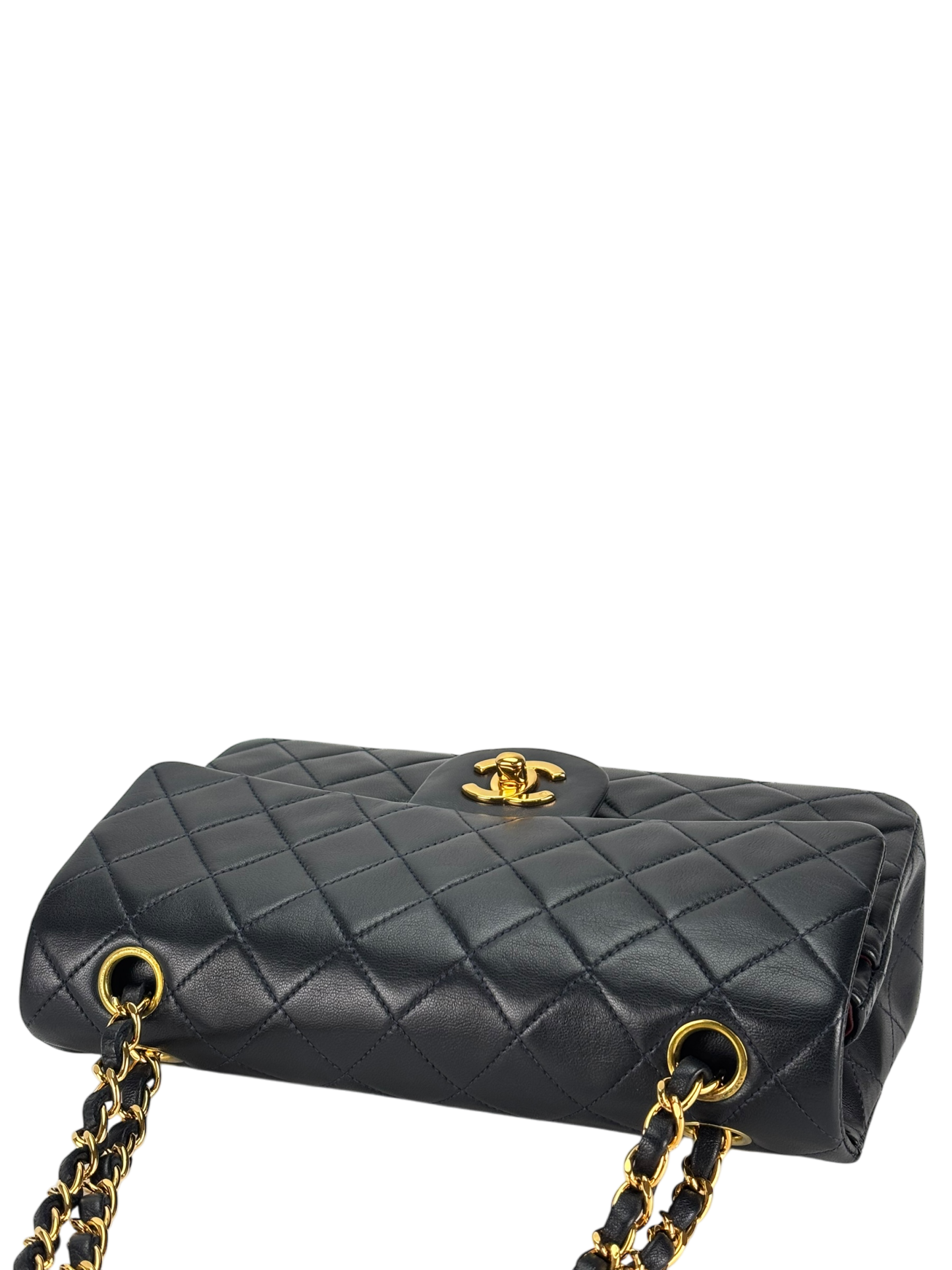 CHANEL - Small Classic Double Flap Bag Navy Lambskin Gold Hardware (CF23)
