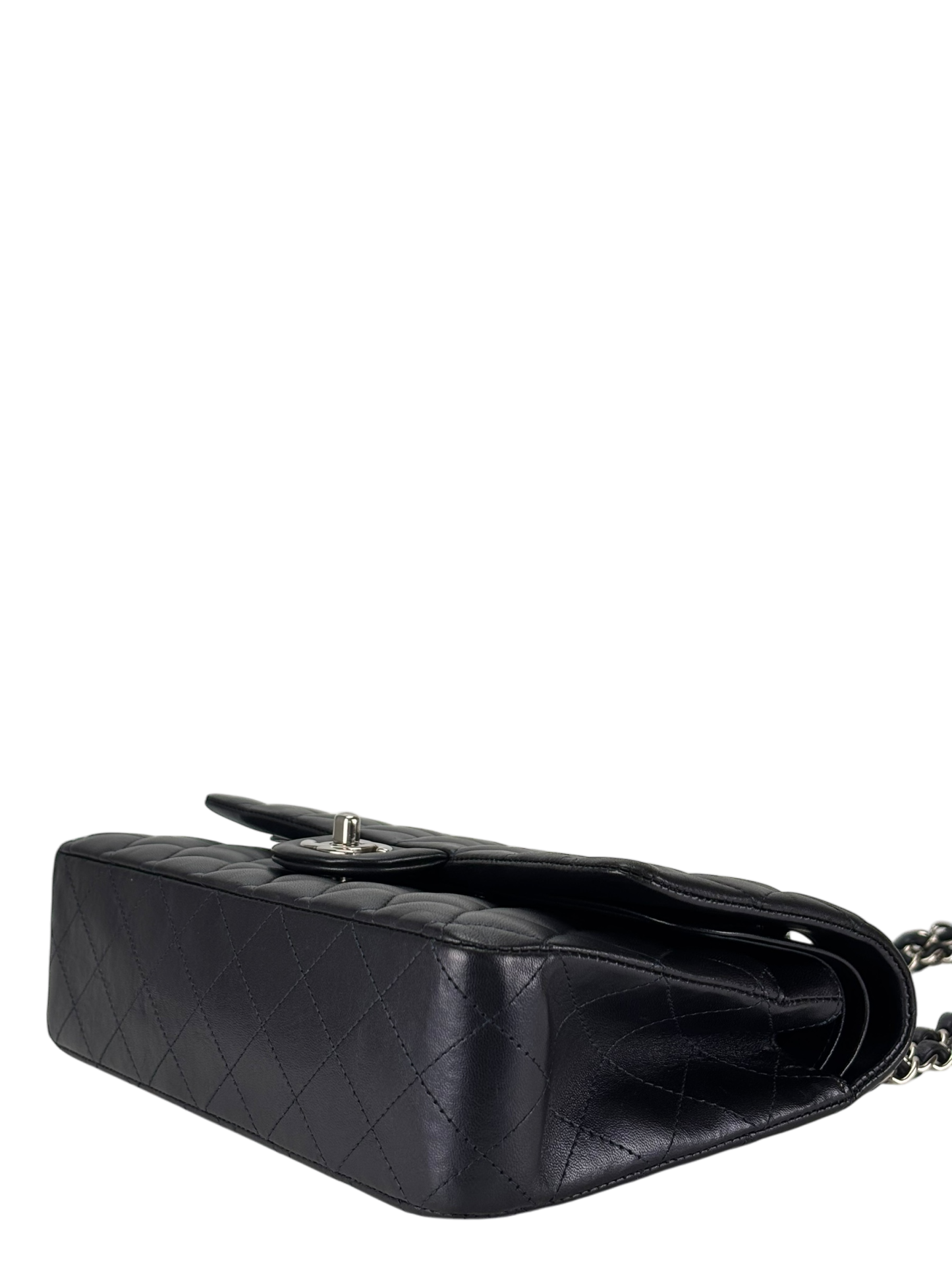CHANEL - Medium Classic Double Flap Bag Navy Lambskin Sliver Hardware (CF25)