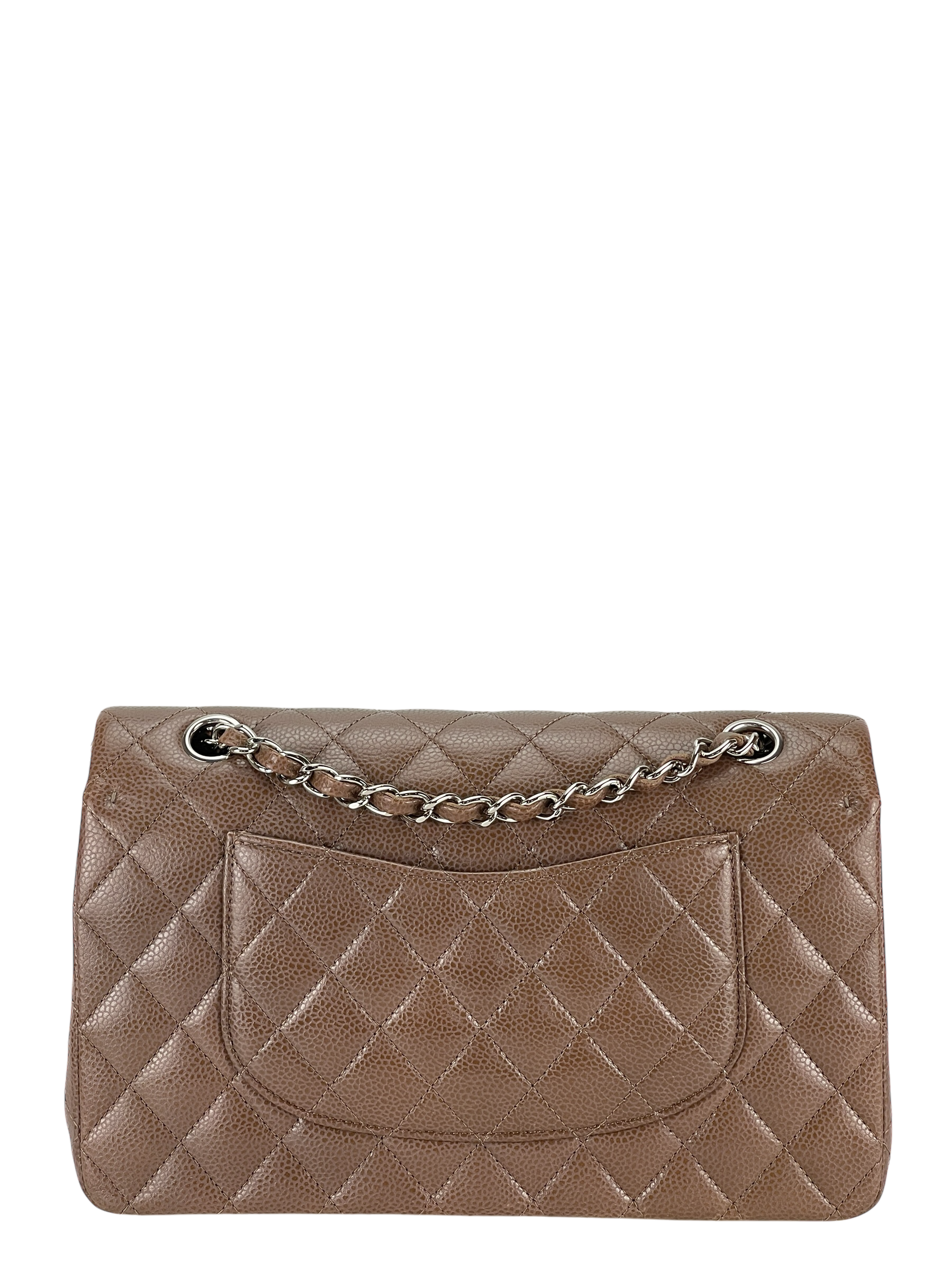 CHANEL - Medium Classic Double Flap Bag Brown Caviar Sliver Hardware (CF25)