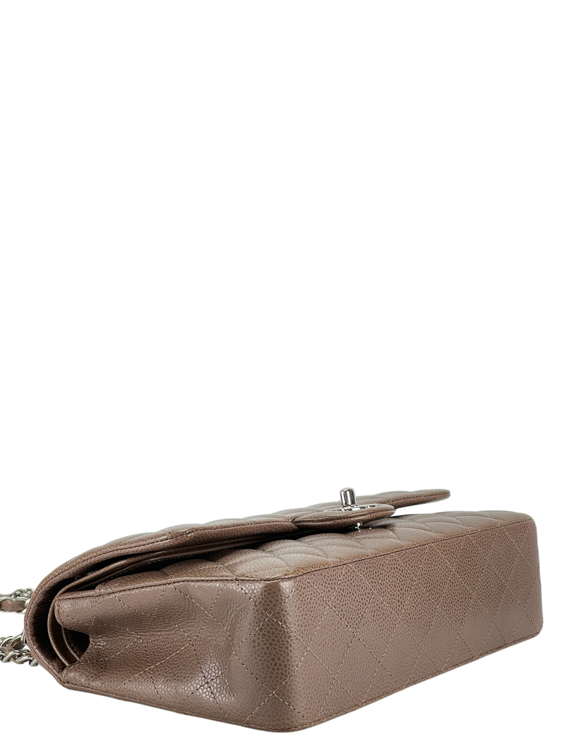 CHANEL - Medium Classic Double Flap Bag Brown Caviar Sliver Hardware (CF25)