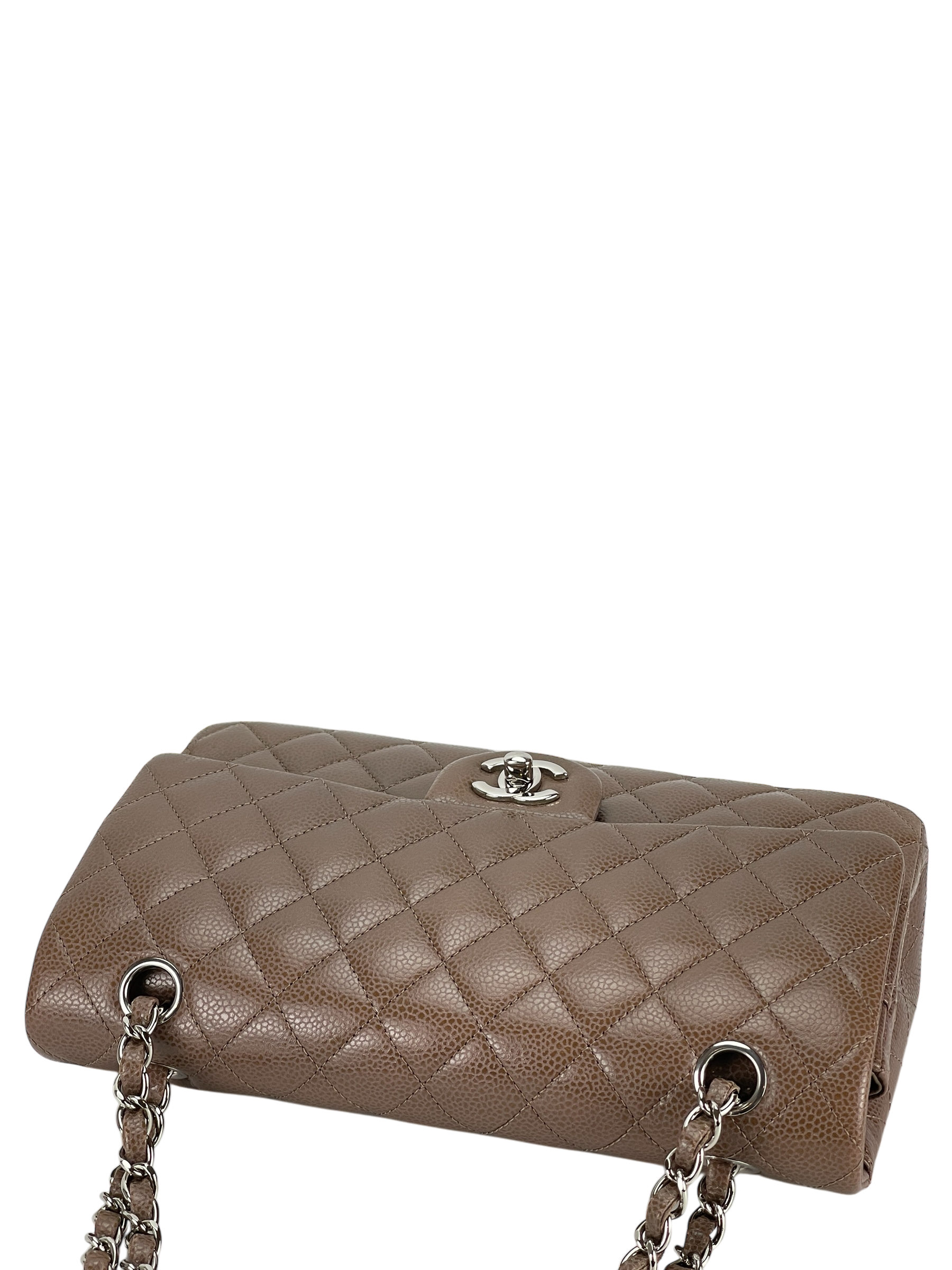CHANEL - Medium Classic Double Flap Bag Brown Caviar Sliver Hardware (CF25)