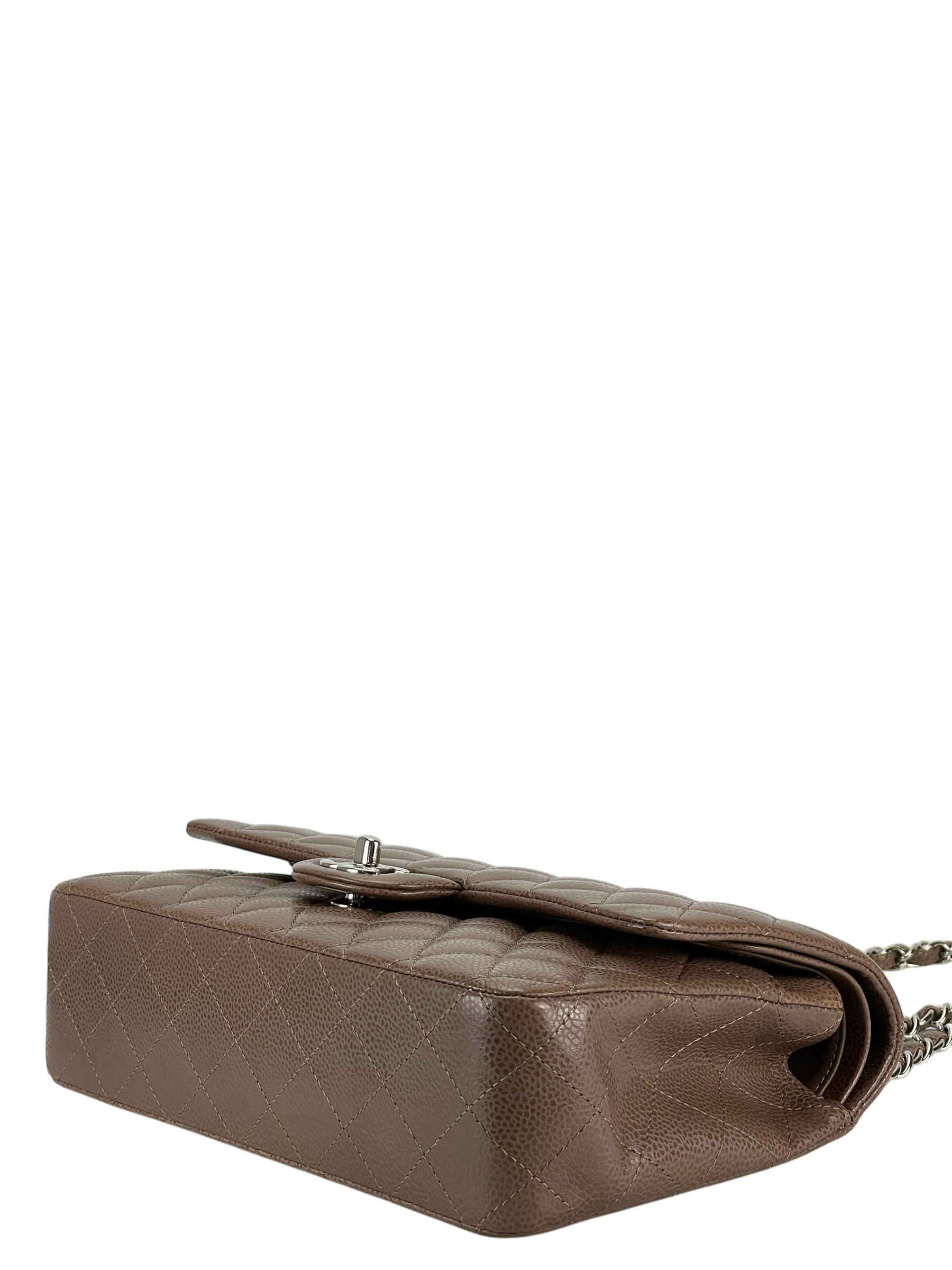 CHANEL - Medium Classic Double Flap Bag Brown Caviar Sliver Hardware (CF25)