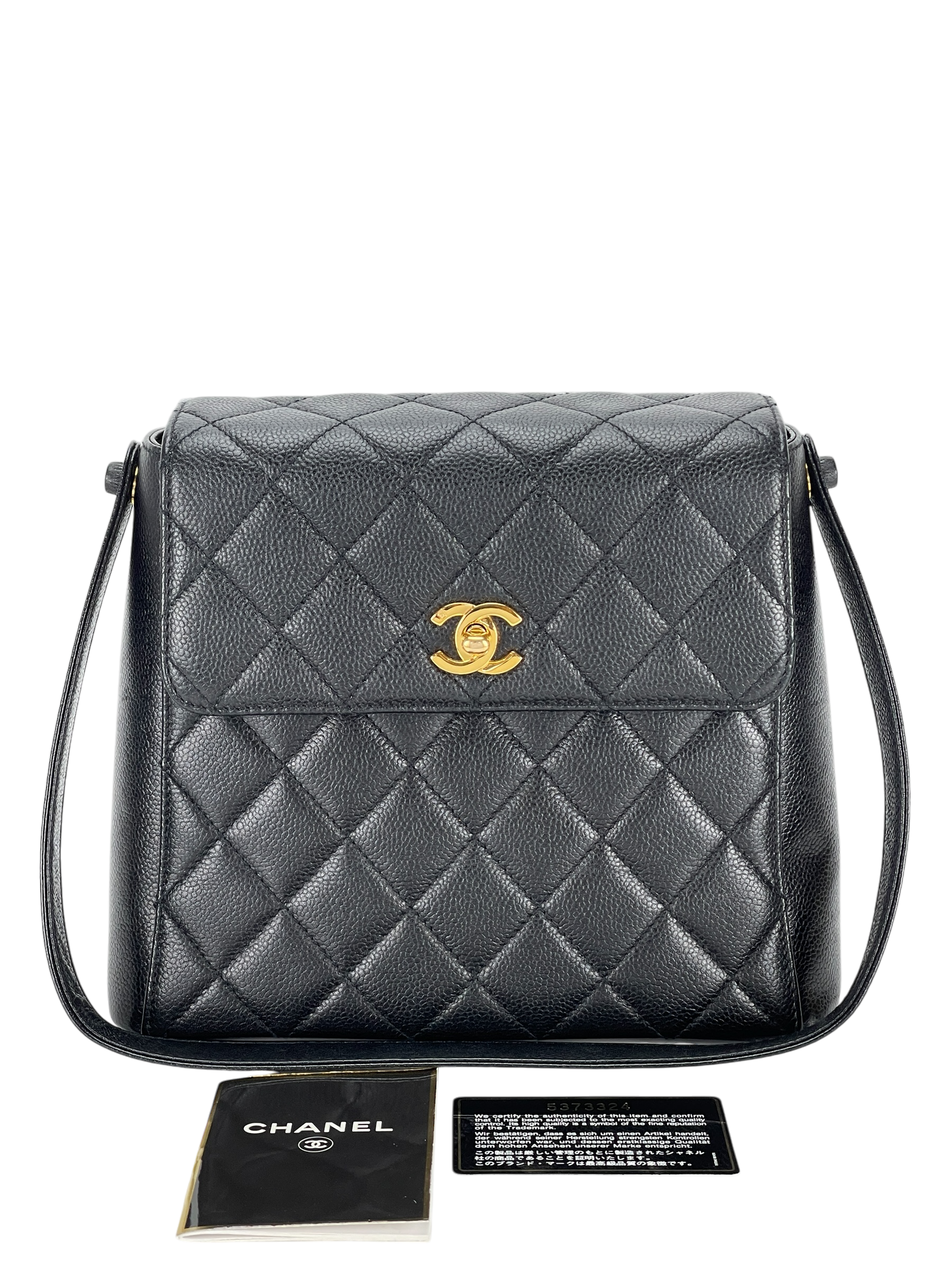 CHANEL - Black Caviar Matelasse Shoulder Bag Gold Hardware