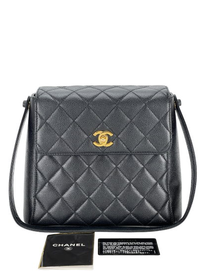 CHANEL - Black Caviar Matelasse Shoulder Bag Gold Hardware